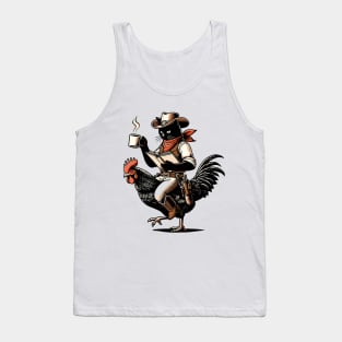 Cat Reading a Book And Drinking Coffee Riding Chicken Tank Top
